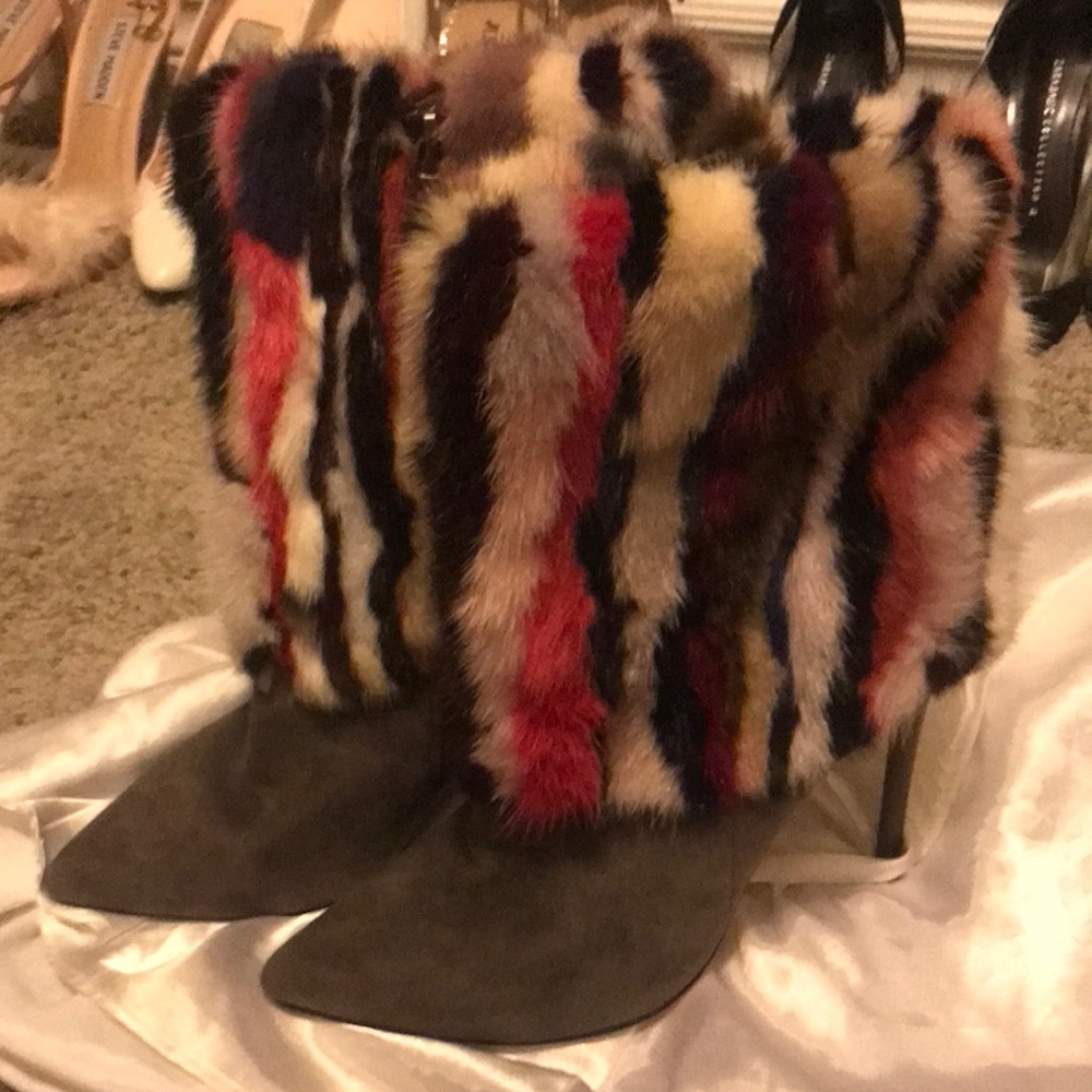 Brian Atwood fur and suede boots